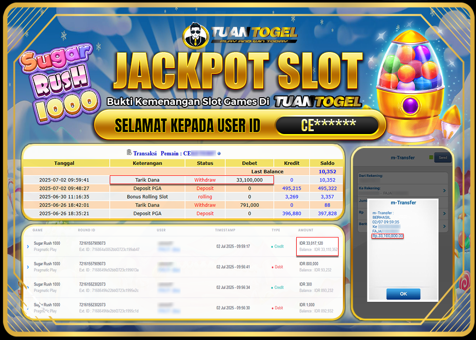 TUANTOGEL JACKPOT SLOT SUGAR RUSH 1000 Rp33.100.000 - LUNAS